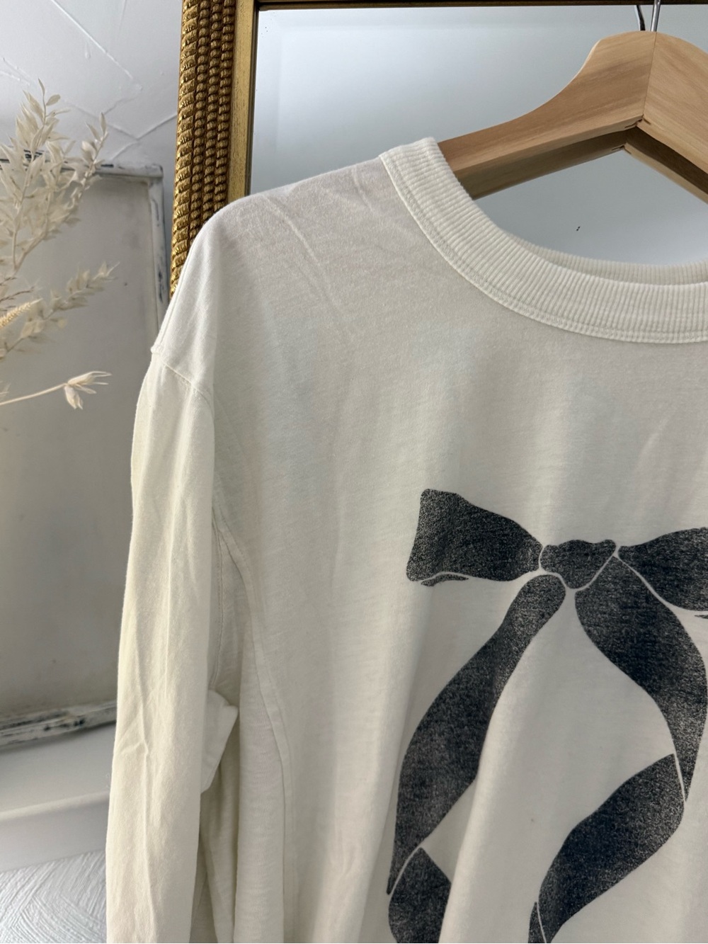 aerie Cream Ribbed-Neck Tee with Subtle Logo - Picture 7 of 16
